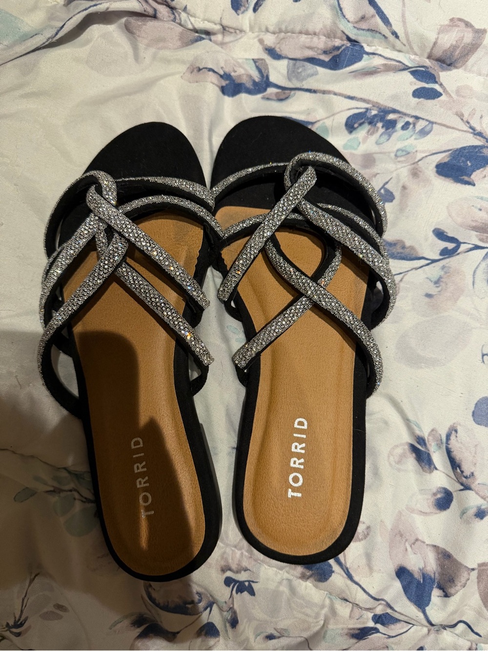 torrid Black Slide Sandals with Silver Sparkle Straps